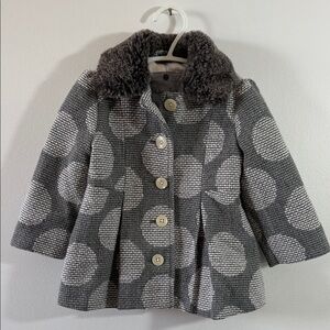 Cherokee Gray and White Polka Dot Pea Coat, PRELOVED 12M